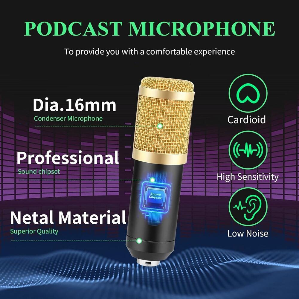 GUHUS Professional Condenser Microphone Kit, with Boom Arm Stand Pop Filter - Picture 3 of 7